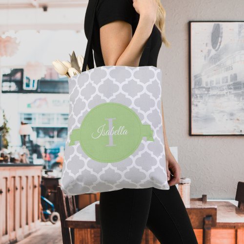 Green Quatrefoil Personalized Tote Bag