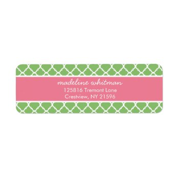Green Quatrefoil | Pink And Green Preppy Address Label by NoteworthyPrintables at Zazzle