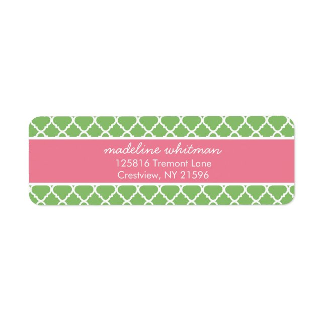 Green Quatrefoil | Pink and Green Preppy Address Label (Front)
