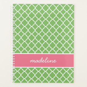 Green Quatrefoil Pink and Green Preppy Planner