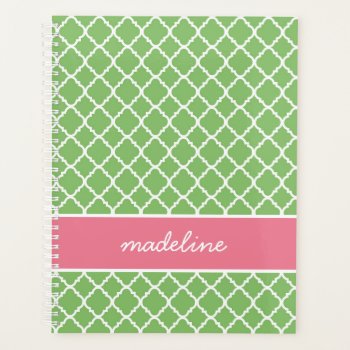 Green Quatrefoil | Pink And Green Preppy Planner by NoteworthyPrintables at Zazzle