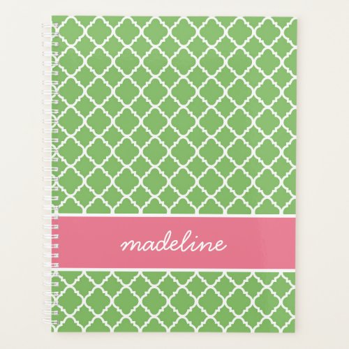 Green Quatrefoil  Pink and Green Preppy Planner