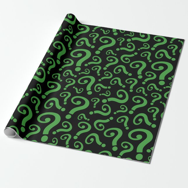 Green Question Mark Wrapping Paper (Unrolled)