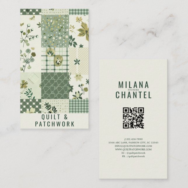 Green Quilt Patchwork Handmade Clothing Business Card (Front/Back)