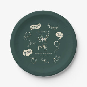 Green Quirky Grad Icons Graduation Party Paper Plates