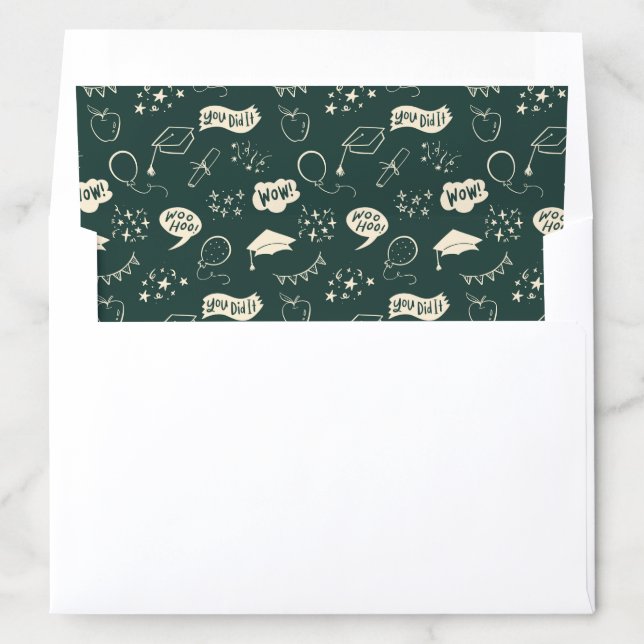 Green Quirky Hand Drawn Grad Icon Pattern Envelope Liner (In Envelope)