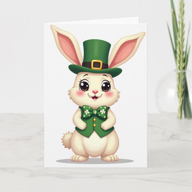 Green Rabbit Shamrock Pattern Card (Front)