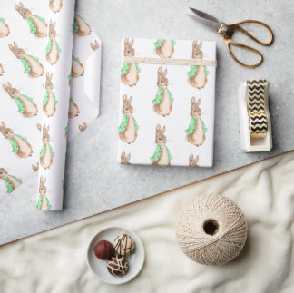 Green Rabbit Vintage Baby Shower Wrapping Paper