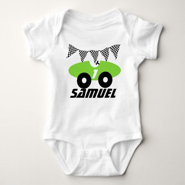 Green Race Car Baby Bodysuit (Front)
