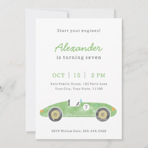 Green race car birthday announcement