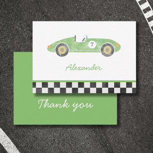 Green race car birthday note card