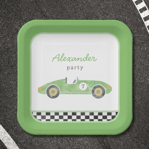 Green race car birthday paper plates