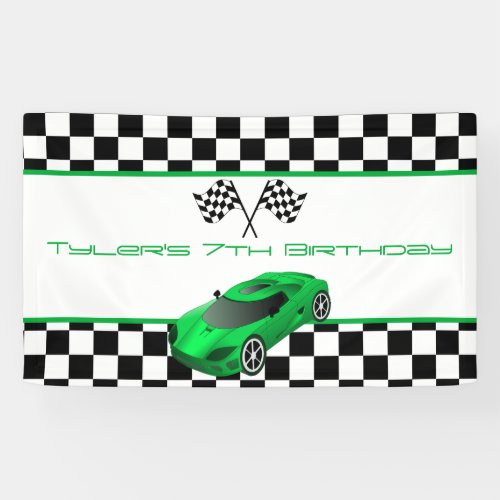 Green Race Car Birthday Party Banner