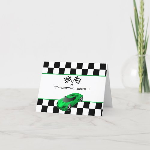 Green Race Car  Birthday Party Thank You Card