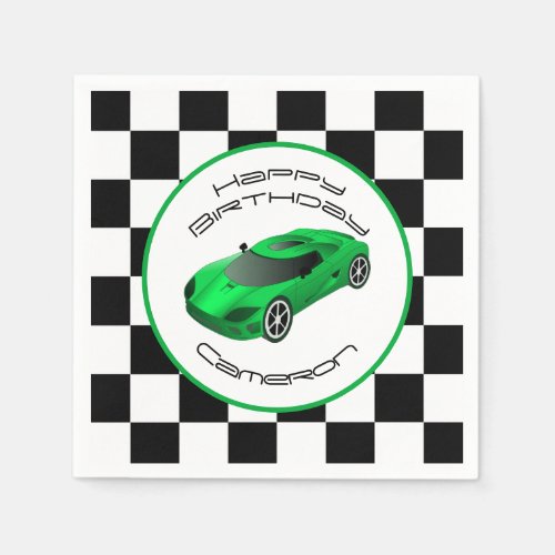 Green Race Car  Custom Birthday Party Napkins