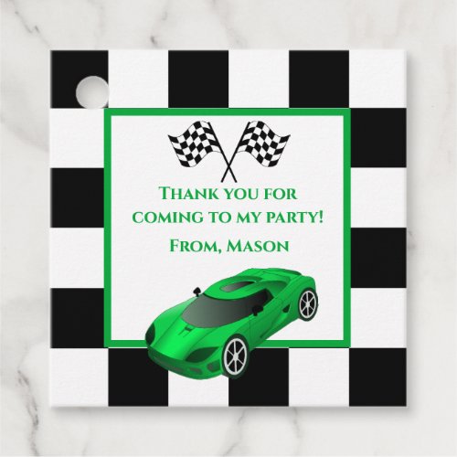 Green Race Car  Kids Birthday Party Favor Tags