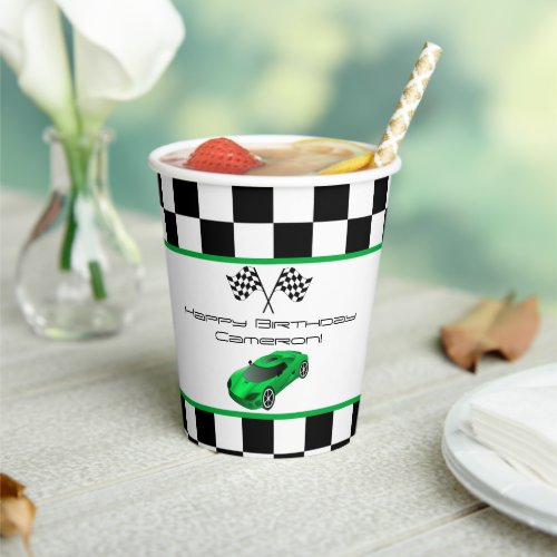Green Race Car  Kids Birthday Party Paper Cups