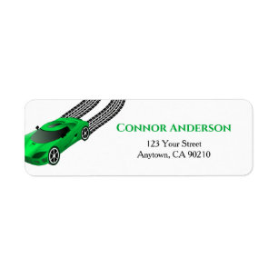 Green Race Car Kids Custom Return Address Label