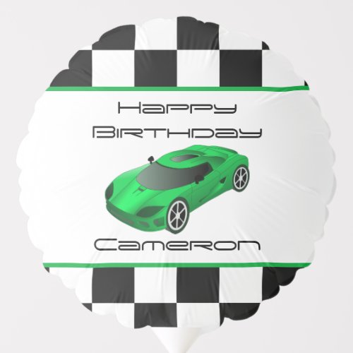 Green Race Car  Personalized Birthday Balloon