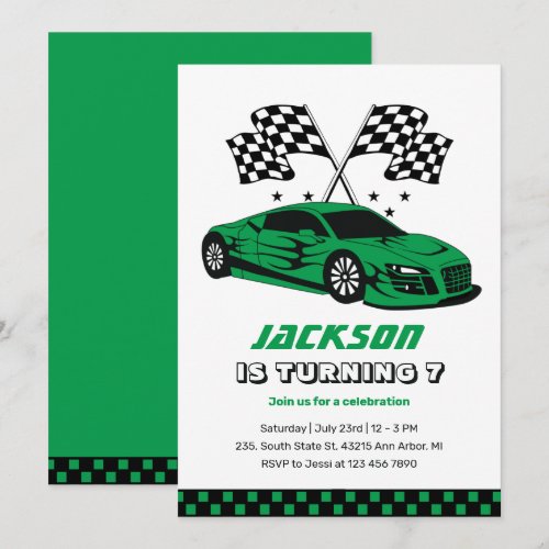 Green Race Car Racing Kids Boys Birthday
