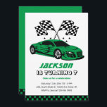 Green Race Car Racing Kids Boys Birthday Invitation<br><div class="desc">Cute design for kids,  boys or girls who love car racing,  sports car,  speed and driving toy car. Perfect for builder theme birthday party. You can customize the wording to fit other occasions.</div>