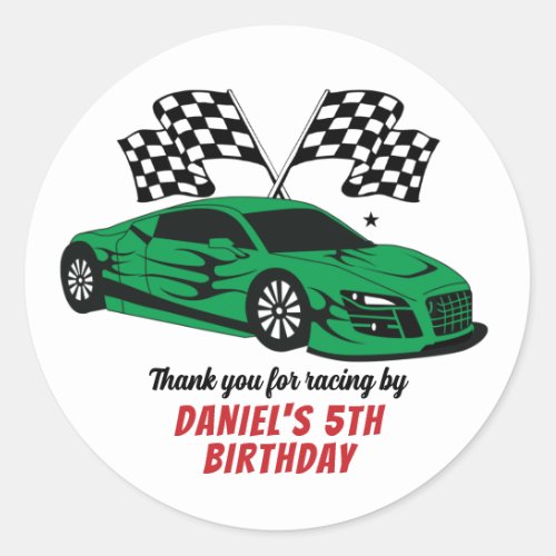 Green Racing Car for Kids Boys Birthday Party Classic Round Sticker