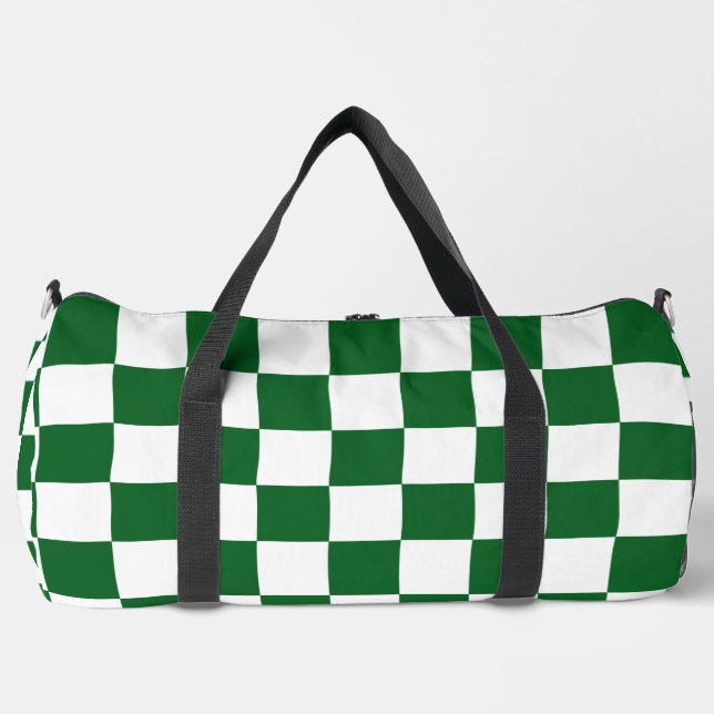 Green Racing Checkered Flag Display Customizable Duffle Bag (Front)