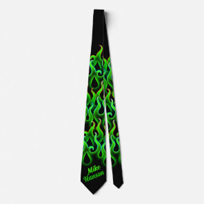 Green Racing Flames Gothic Hot Rod Rockabilly Neck Tie