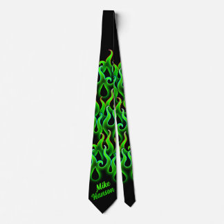 Green Racing Flames Gothic Hot Rod Rockabilly Neck Tie