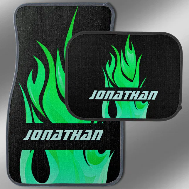 Multicolor Green Racing Flames Green Racing Flames Personalized Car Mat | Zazzle