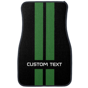 Green Racing Stripes Car Mats - with custom text