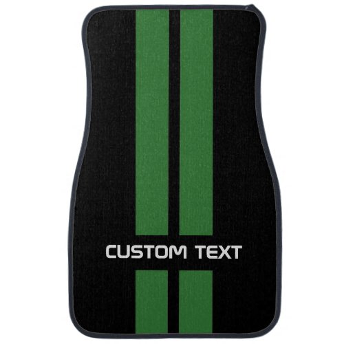 Green Racing Stripes Car Mats _ with custom text