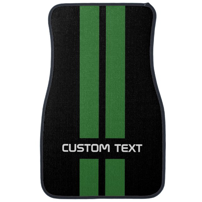 Green Racing Stripes Car Mats - with custom text (Front)