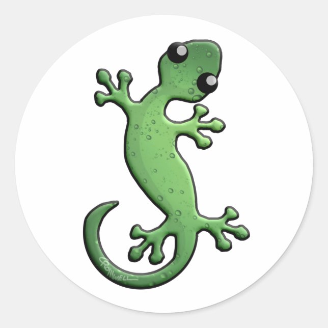 Green Rain Gecko Classic Round Sticker (Front)