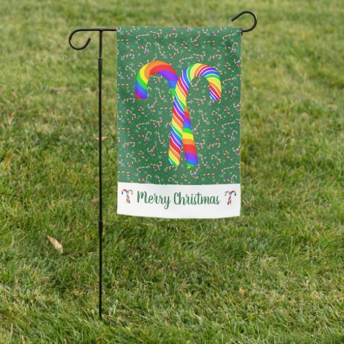 Green Rainbow Candy Canes Pride Christmas Garden Flag