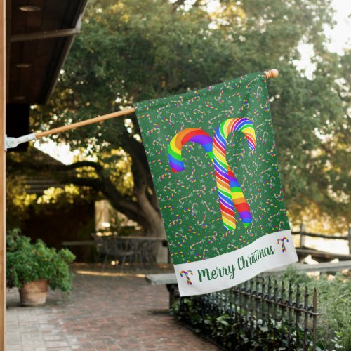 Green Rainbow Candy Canes Pride Christmas  House Flag