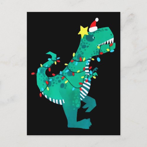 Green Rainbow Dinosaur Roar Christmas Winter Announcement Postcard
