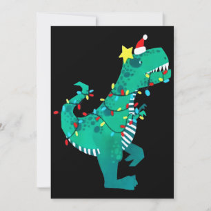 Green Rainbow Dinosaur Roar Christmas Winter Holiday Card