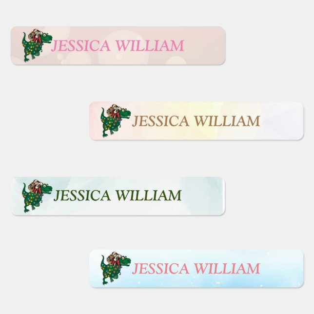 Green Rainbow Dinosaur,Santa Custame Name Kids' Labels (Group)