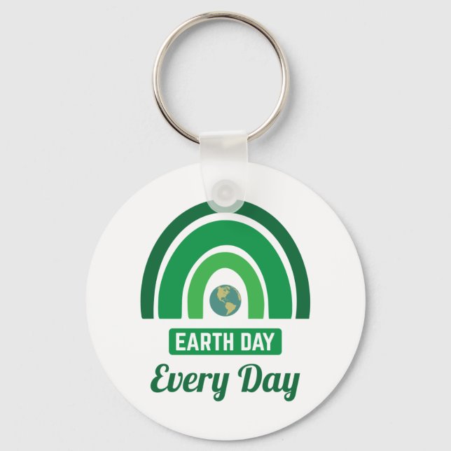 Green Rainbow Environmentalism Earth Day Every Day Keychain (Front)