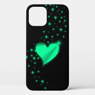 Green Rainbow Heart with Stars on black iPhone 12 Case