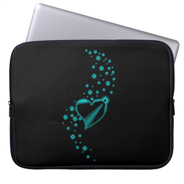 Green Rainbow Heart with Stars on Black Laptop Sleeve (Front)