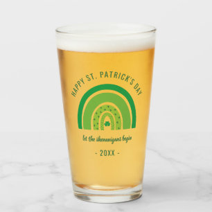 Green Rainbow Irish Shamrock Happy St Patricks Day Glass