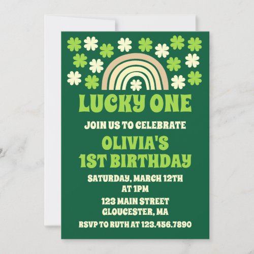 Green Rainbow Lucky One First Birthday Party Photo Invitation