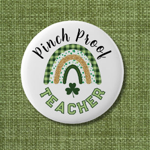 Green Rainbow Pinch Proof Teacher St Patrick's Day Button