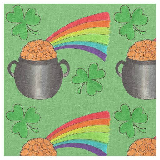 Green Rainbow Shamrock Saint Patrick's Day Fun Fabric