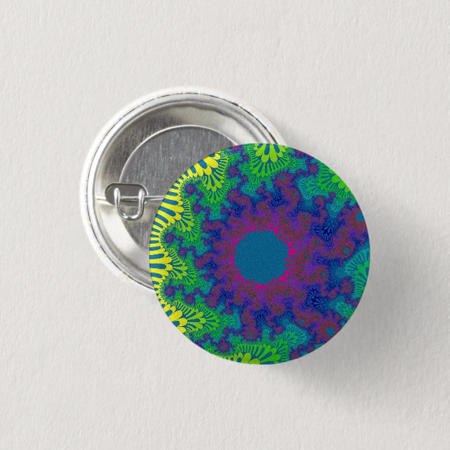 Green Rainbow Sunburst Pinback Button (Front & Back)
