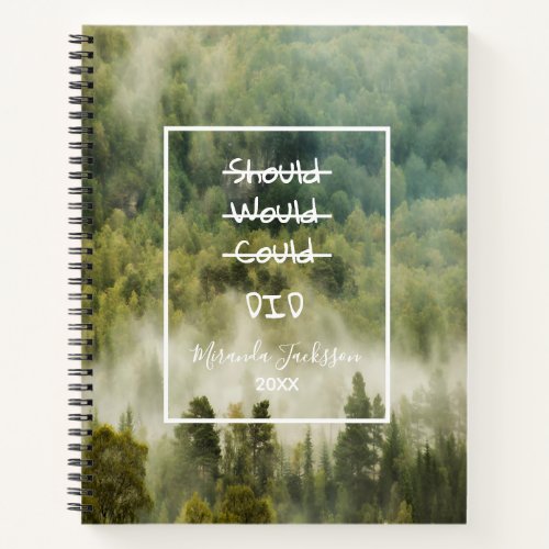 Green rainy forest motivational nature name notebook