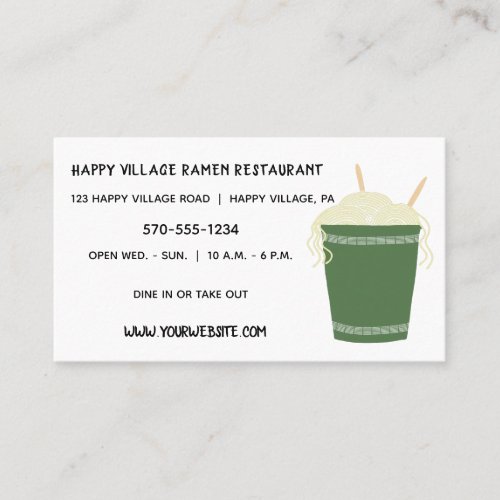 Green Ramen Noodles Restaurant Custom Business Card