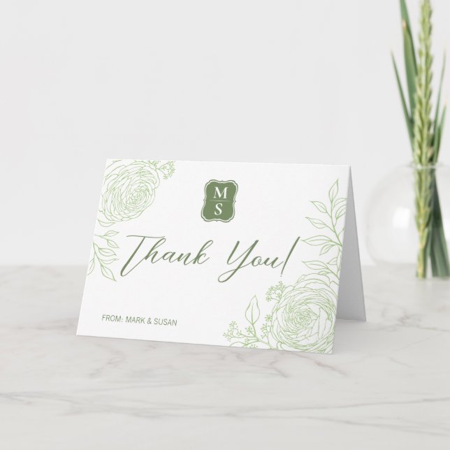 Green Ranunculus Wedding Congratulation Card (Front)